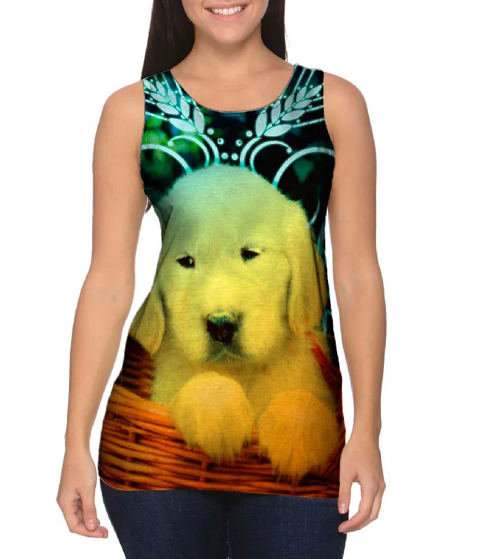 Plus Size Women's Puff - Sleeve Tank Tops in Pastel HuesGlow Basket Puppy