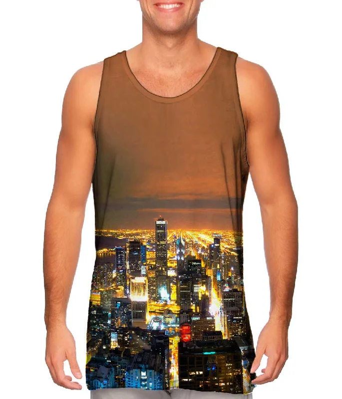 V - Neck Women's Moisture - Wicking Tank Tops for RunningGlowing Chicago Skyline