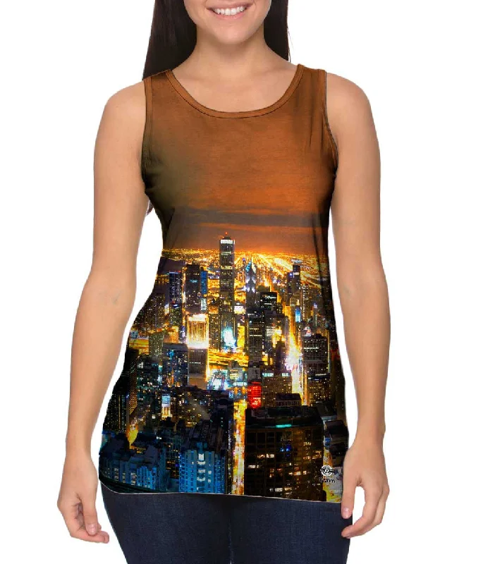 Square Neck Women's Organic Cotton Tank Tops in Earth TonesGlowing Chicago Skyline