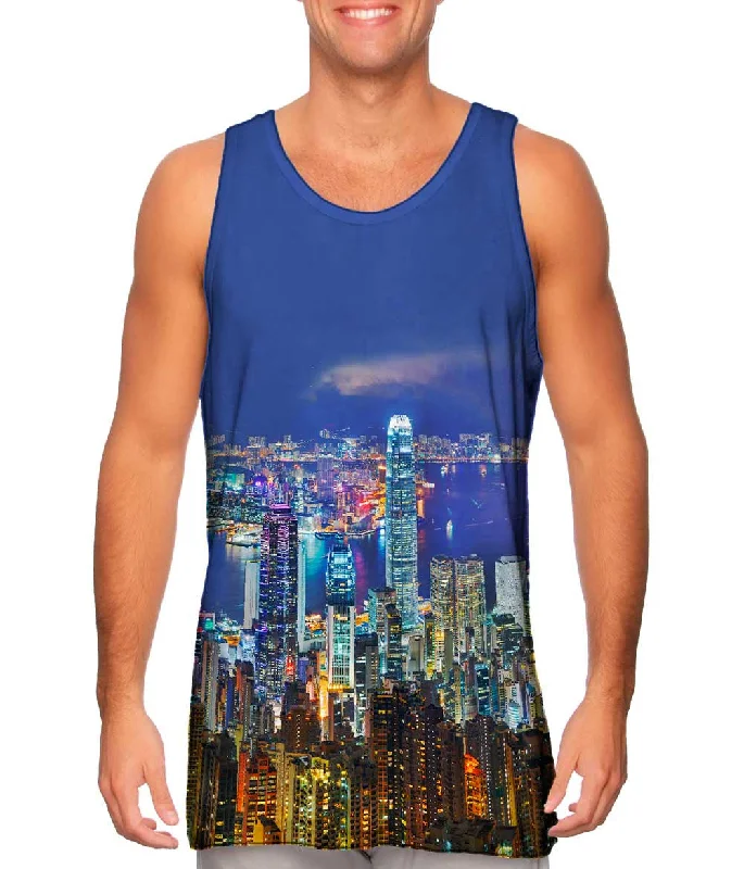 Plus Size Women's Ruffled Hem Tank Tops with Floral PrintsGlowing Hong Kong Night Skyline