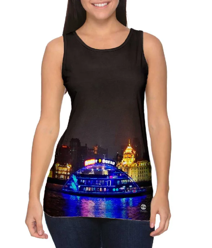 Crew Neck Women's Sustainable Tank Tops Made from Recycled MaterialsGlowing Night Boat Ride Crew Neck Women's Sustainable Tank Tops Made from Recycled MaterialsGlowing Night Boat Ride