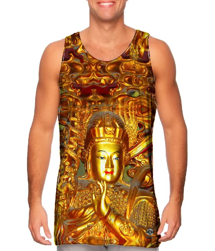 Crew Neck Women's Sustainable Tank Tops Made from Recycled MaterialsGold Buddha Chinese Temple Crew Neck Women's Sustainable Tank Tops Made from Recycled MaterialsGold Buddha Chinese Temple