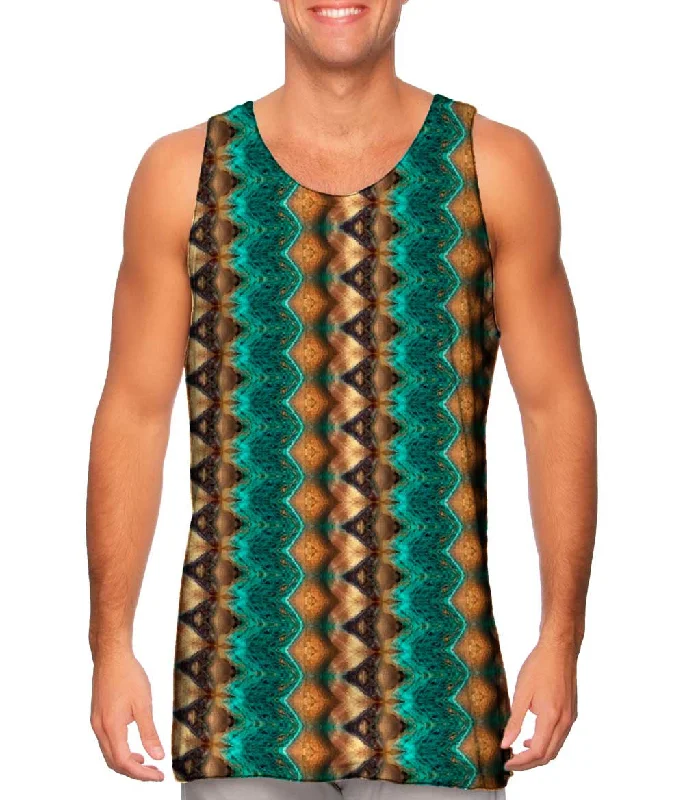 Plus Size Women's Embroidered Tank Tops in Boho StylesGolden Aqua Snake Skin Pattern Plus Size Women's Embroidered Tank Tops in Boho StylesGolden Aqua Snake Skin Pattern
