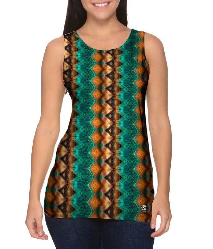 Mock Neck Women's Performance Tank Tops for CyclingGolden Aqua Snake Skin Pattern