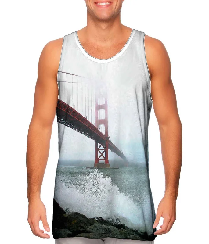 Scoop Neck Women's Linen Blend Tank Tops for SummerGolden Gate Bridge Fog