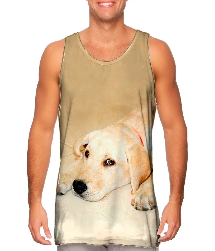 Plus Size Women's Puff - Sleeve Tank Tops in Pastel HuesGolden Lab Cooling Off