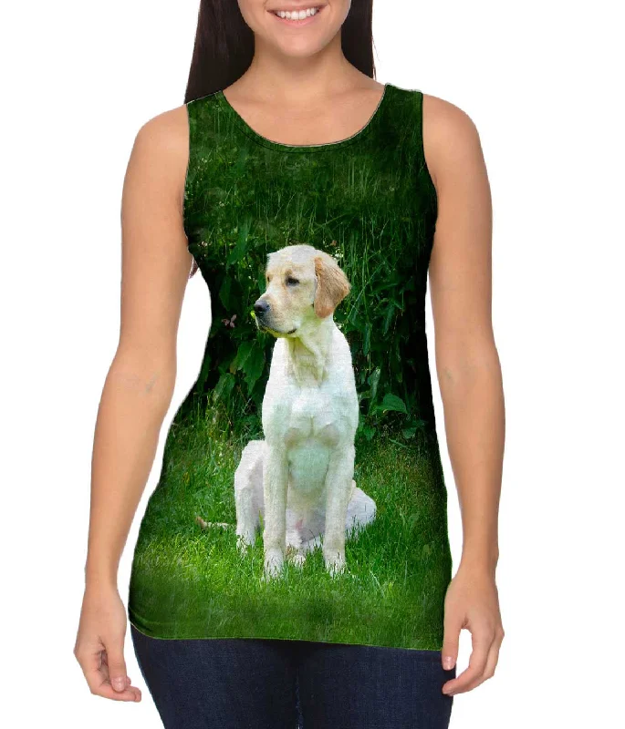 Plus Size Women's Glitter - Trimmed Tank Tops for Party NightsGolden Lab In Garden