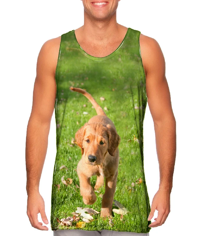 V - Neck Women's Moisture - Wicking Tank Tops for RunningGolden Lab Kicking Leaves