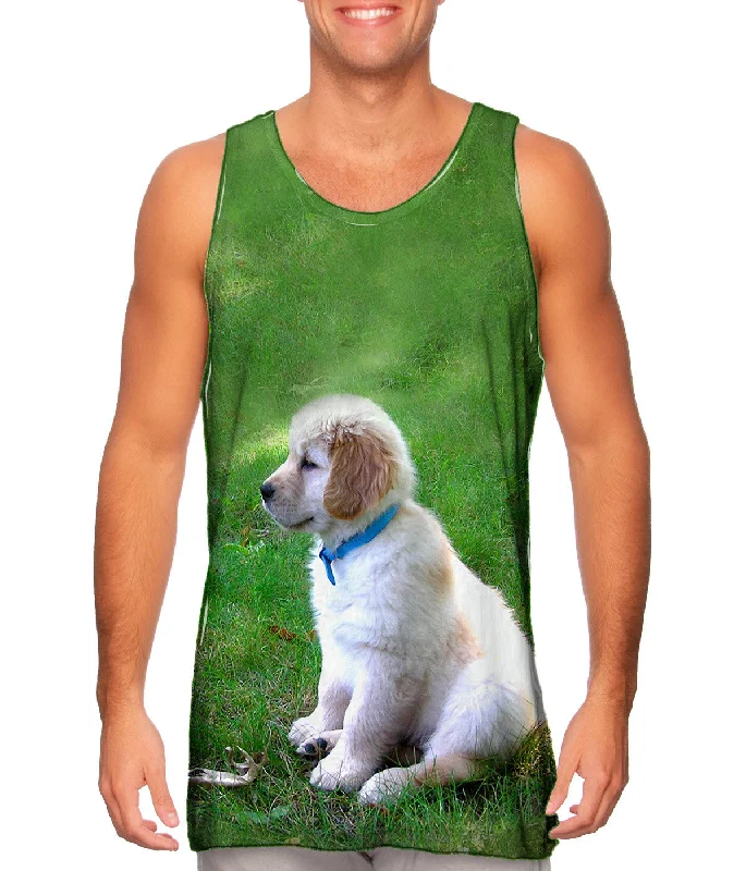 Plus Size Women's Side - Slit Tank Tops in Metallic ShadesGolden Lab Puppy In Thought Plus Size Women's Side - Slit Tank Tops in Metallic ShadesGolden Lab Puppy In Thought