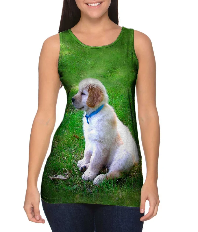 Halter Neck Women's Modal Blend Tank Tops for ComfortGolden Lab Puppy In Thought