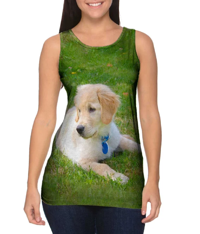 Crew Neck Women's Sustainable Tank Tops Made from Recycled MaterialsGolden Lab Puppy Relaxing Crew Neck Women's Sustainable Tank Tops Made from Recycled MaterialsGolden Lab Puppy Relaxing