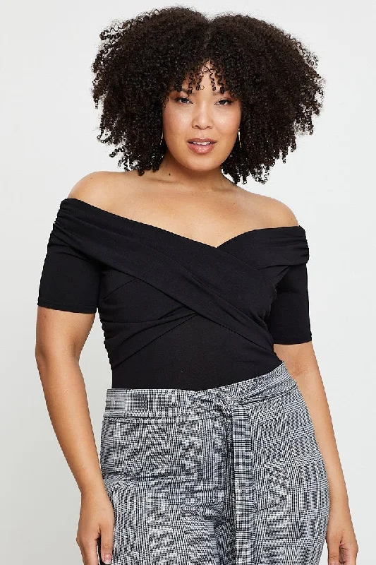 High - Neck Bodysuits for a Modest and Sophisticated LookBlack Jersey Bodysuit Off The Shoulder High - Neck Bodysuits for a Modest and Sophisticated LookBlack Jersey Bodysuit Off The Shoulder