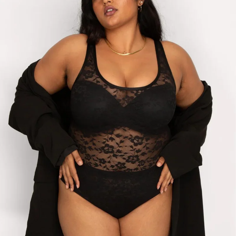 Seamless Bodysuits for a Smooth Underwear LookCurvy Couture No-Show Lace Bodysuit Black Seamless Bodysuits for a Smooth Underwear LookCurvy Couture No-Show Lace Bodysuit Black