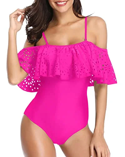 Women's Sequined Mini One - Pieces in Gold for a Glamorous New Year's Eve PartyWomen's Ruffle Flounce Hollow Bathing Suit Lace Detail Tummy Control Swimwear-Neon Pink Women's Sequined Mini One - Pieces in Gold for a Glamorous New Year's Eve PartyWomen's Ruffle Flounce Hollow Bathing Suit Lace Detail Tummy Control Swimwear-Neon Pink