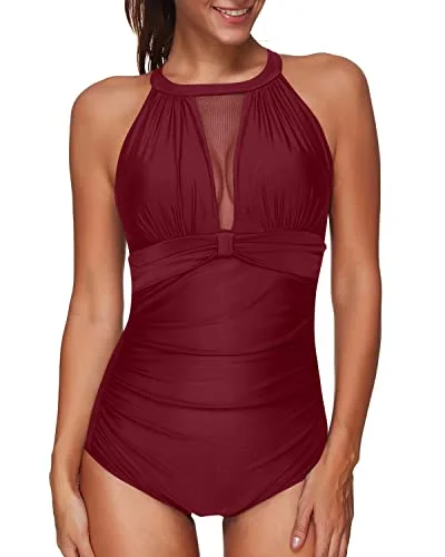 Women's Strapless One - Pieces in Royal Blue with Beaded Accents for a Formal EventFlattering Tummy Control Plunge Neck Mesh One Piece Swimsuit For Women-Maroon Women's Strapless One - Pieces in Royal Blue with Beaded Accents for a Formal EventFlattering Tummy Control Plunge Neck Mesh One Piece Swimsuit For Women-Maroon
