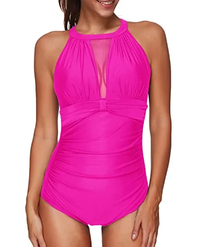 Women's Long - Length One - Pieces in Gray with Asymmetric Hem for a Contemporary and Fashionable LookOne Piece Mesh Ruched Monokini Swimsuit High Neck For Women-Neon Pink Women's Long - Length One - Pieces in Gray with Asymmetric Hem for a Contemporary and Fashionable LookOne Piece Mesh Ruched Monokini Swimsuit High Neck For Women-Neon Pink