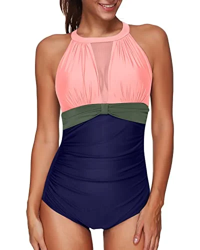 Women's Velvet One - Pieces in Emerald Green for a Luxurious and Sophisticated OccasionWomen's Deep Plunge High Neck Mesh Ruched Monokini Swimsuit-Pink Green Blue Women's Velvet One - Pieces in Emerald Green for a Luxurious and Sophisticated OccasionWomen's Deep Plunge High Neck Mesh Ruched Monokini Swimsuit-Pink Green Blue