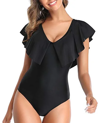 Women's Long - Sleeve Turtleneck One - Pieces in Navy for a Sophisticated Winter EnsembleFlounce Sleeve V Neck One Piece Swimsuit For Women-Black Women's Long - Sleeve Turtleneck One - Pieces in Navy for a Sophisticated Winter EnsembleFlounce Sleeve V Neck One Piece Swimsuit For Women-Black