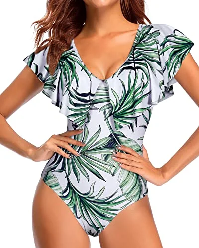Women's Sleeveless One - Pieces in Yellow with Floral Appliques for a Cheerful and Spring - Like LookSlimming Teen Girls' Flounce Sleeve V Neck One Piece Swimsuit-Green Leaf Women's Sleeveless One - Pieces in Yellow with Floral Appliques for a Cheerful and Spring - Like LookSlimming Teen Girls' Flounce Sleeve V Neck One Piece Swimsuit-Green Leaf