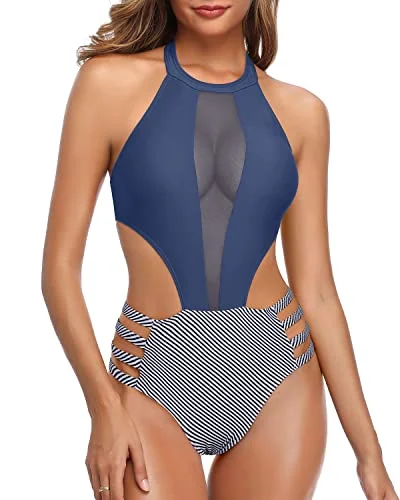 Women's Strapless One - Pieces in Royal Blue with Beaded Accents for a Formal EventHook Closure Center Back Sexy One Piece Bathing Suit For Women-Blue White Stripe Women's Strapless One - Pieces in Royal Blue with Beaded Accents for a Formal EventHook Closure Center Back Sexy One Piece Bathing Suit For Women-Blue White Stripe