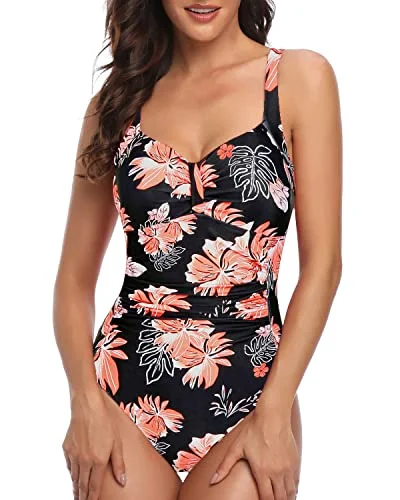 Plus Size Women's Floral Print Maxi One - Pieces in Multicolor for a Spring Garden PartySexy Retro Style Adjustable Halter Straps Flattering One Piece Swimsuits-Black Orange Floral Plus Size Women's Floral Print Maxi One - Pieces in Multicolor for a Spring Garden PartySexy Retro Style Adjustable Halter Straps Flattering One Piece Swimsuits-Black Orange Floral
