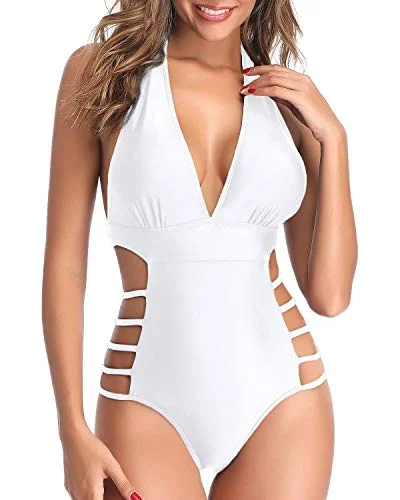 Plus Size Women's Button - Down One - Pieces in Light Blue for a Casual and Comfortable Day OutLow Back Plunge V Neck Halter Bathing Suits Backless One Piece Swimsuits-White Plus Size Women's Button - Down One - Pieces in Light Blue for a Casual and Comfortable Day OutLow Back Plunge V Neck Halter Bathing Suits Backless One Piece Swimsuits-White