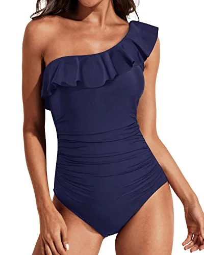 Women's Velvet One - Pieces in Emerald Green for a Luxurious and Sophisticated OccasionVintage Women's Tummy Control Ruffle One Shoulder Swimsuit-Navy Blue Women's Velvet One - Pieces in Emerald Green for a Luxurious and Sophisticated OccasionVintage Women's Tummy Control Ruffle One Shoulder Swimsuit-Navy Blue