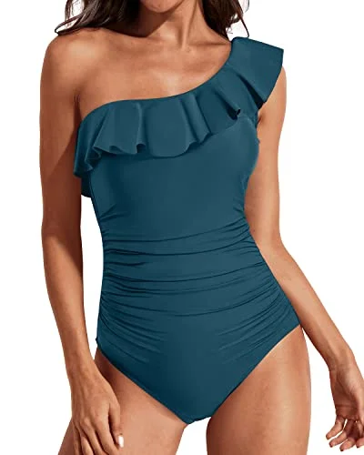 Plus Size Women's Boho - Style One - Pieces in Multicolor with Tassels for a Festival VibeSexy One Piece Bathing Suits One Shoulder Swimwear-Teal Plus Size Women's Boho - Style One - Pieces in Multicolor with Tassels for a Festival VibeSexy One Piece Bathing Suits One Shoulder Swimwear-Teal