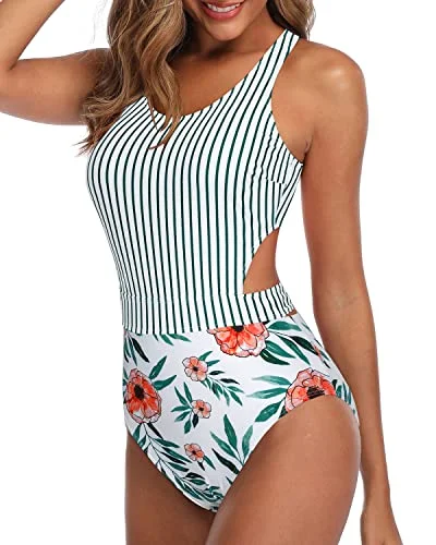 Plus Size Women's Wrap - Style One - Pieces in Burgundy with Belt for a Figure - Flattering OptionHigh Waist One Piece Tummy Control Cutout Swimsuits For Teen Girls-White Floral