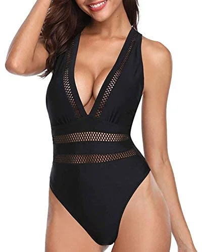 Women's Plaid Patterned One - Pieces in Red and Black for a Classic Fall LookAdorable Long Torso V Neck One Piece Swimsuits-Black Women's Plaid Patterned One - Pieces in Red and Black for a Classic Fall LookAdorable Long Torso V Neck One Piece Swimsuits-Black