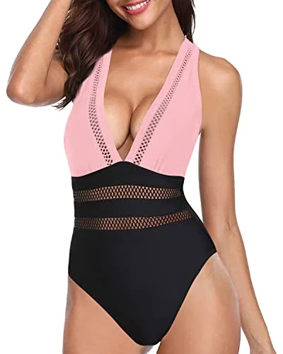 Women's Strapless One - Pieces in Royal Blue with Beaded Accents for a Formal EventStunning Hollow Out Deep V Neck One Piece Swimsuits-Pink And Black Women's Strapless One - Pieces in Royal Blue with Beaded Accents for a Formal EventStunning Hollow Out Deep V Neck One Piece Swimsuits-Pink And Black