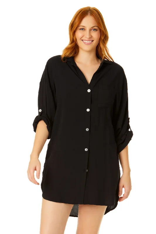 Round - neck cover ups for a classic and simple lookAnne Cole Plus - Women's Button Down Shirt Swimsuit Cover Up Round - neck cover ups for a classic and simple lookAnne Cole Plus - Women's Button Down Shirt Swimsuit Cover Up