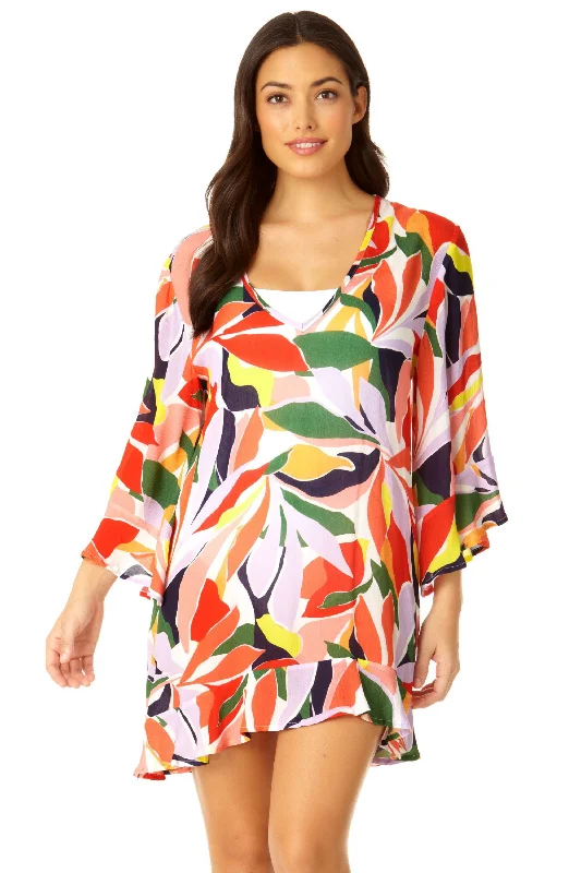 Mini - length cover ups for a more daring and youthful beach styleAnne Cole - Women's Flounce V Neck Tunic Swimsuit Cover Up Mini - length cover ups for a more daring and youthful beach styleAnne Cole - Women's Flounce V Neck Tunic Swimsuit Cover Up