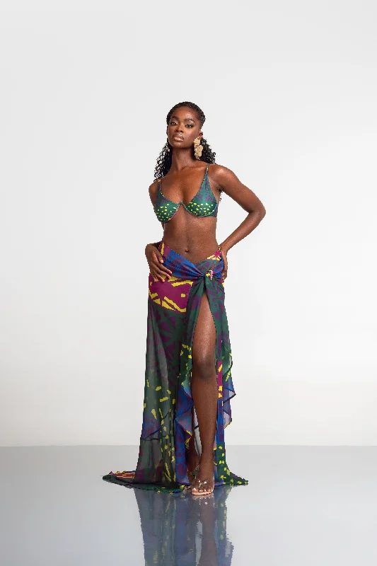 Maternity stretchy cover ups for pregnant beachgoersANU GREEN CHIFFON WRAP SKIRT
