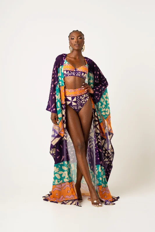 Recycled material cover ups for an environmentally friendly choiceANU PURPLE LONG KAFTAN CHIFFON KIMONO Recycled material cover ups for an environmentally friendly choiceANU PURPLE LONG KAFTAN CHIFFON KIMONO
