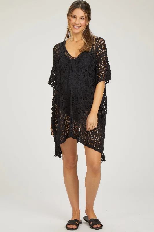 Button - down cover ups for a versatile and easy - to - wear optionBlack Crochet Knit Maternity Swim Cover Up Button - down cover ups for a versatile and easy - to - wear optionBlack Crochet Knit Maternity Swim Cover Up