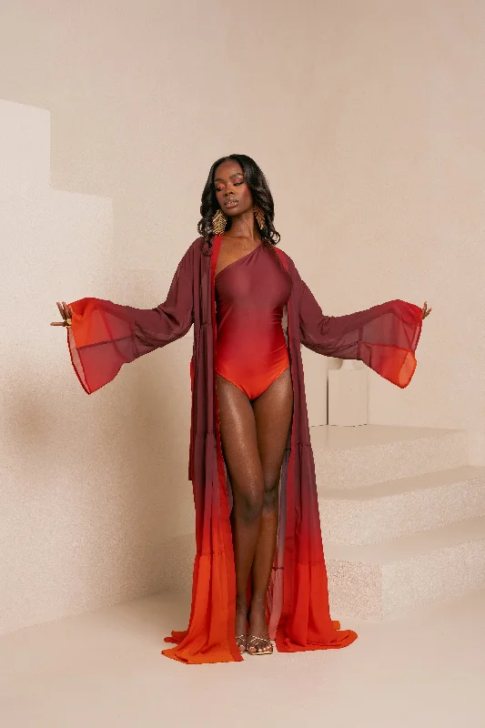 Quick - dry polyester cover ups for water sports enthusiastsDAWN LONG SLEEVE CHIFFON KIMONO