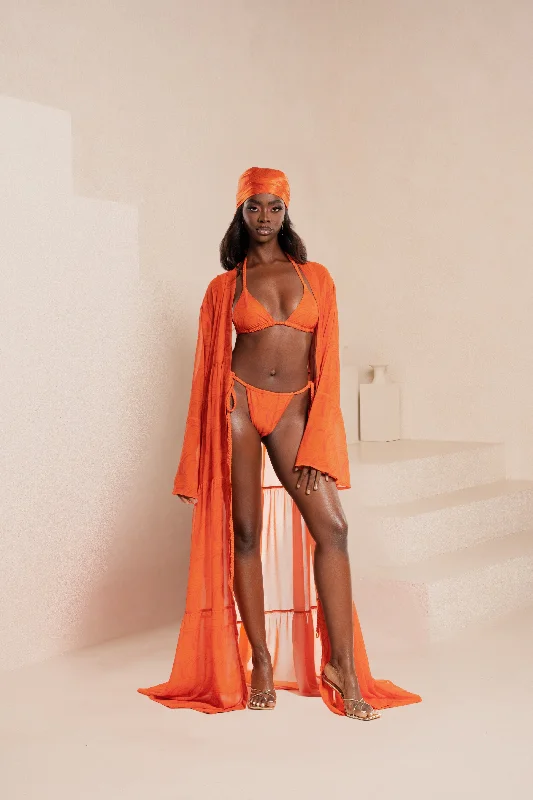 Metallic - thread cover ups for a sparkly beachside eventIZA ORANGE LONG SLEEVE CHIFFON KIMONO Metallic - thread cover ups for a sparkly beachside eventIZA ORANGE LONG SLEEVE CHIFFON KIMONO