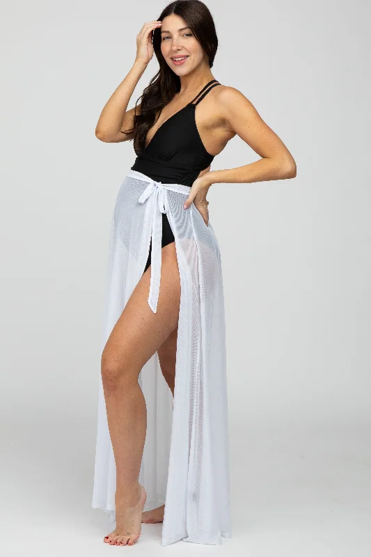 V - neck cover ups for a flattering necklineWhite Mesh Maternity Wrap Cover Up