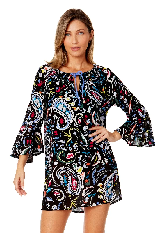 Animal - print cover ups for a bold and edgy beach styleWomen's Dance Floor Paisley Bell Sleeve Tunic Swimsuit Cover Up Animal - print cover ups for a bold and edgy beach styleWomen's Dance Floor Paisley Bell Sleeve Tunic Swimsuit Cover Up