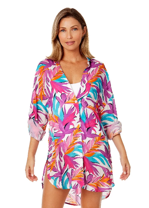 Printed sarong - style cover ups for a tropical vacation lookWomen's Dance Floor Palm Button Down Shirt Swimsuit Cover Up Printed sarong - style cover ups for a tropical vacation lookWomen's Dance Floor Palm Button Down Shirt Swimsuit Cover Up