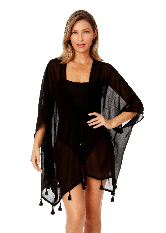 Mini - length cover ups for a more daring and youthful beach styleWomen's Live In Color Tie Front Kimono With Tassel Cover Up Mini - length cover ups for a more daring and youthful beach styleWomen's Live In Color Tie Front Kimono With Tassel Cover Up