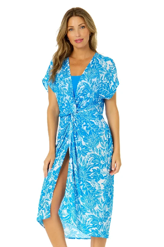 Wrinkle - resistant cover ups for easy travel to beach destinationsWomen's Midnight Floral V Neck Twist Front Midi Dress Cover Up Wrinkle - resistant cover ups for easy travel to beach destinationsWomen's Midnight Floral V Neck Twist Front Midi Dress Cover Up
