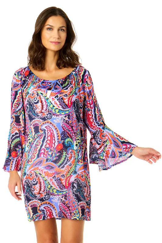 One - size - fits - all cover ups for convenient and hassle - free shoppingWomen's Paisley Parade Bell Sleeve Tunic Swimsuit Cover Up One - size - fits - all cover ups for convenient and hassle - free shoppingWomen's Paisley Parade Bell Sleeve Tunic Swimsuit Cover Up