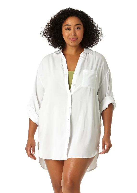 Anti - UV ray cover ups for outdoor summer activitiesWomen's Plus Size Live In Color Button Down Shirt Swimsuit Cover Up Anti - UV ray cover ups for outdoor summer activitiesWomen's Plus Size Live In Color Button Down Shirt Swimsuit Cover Up