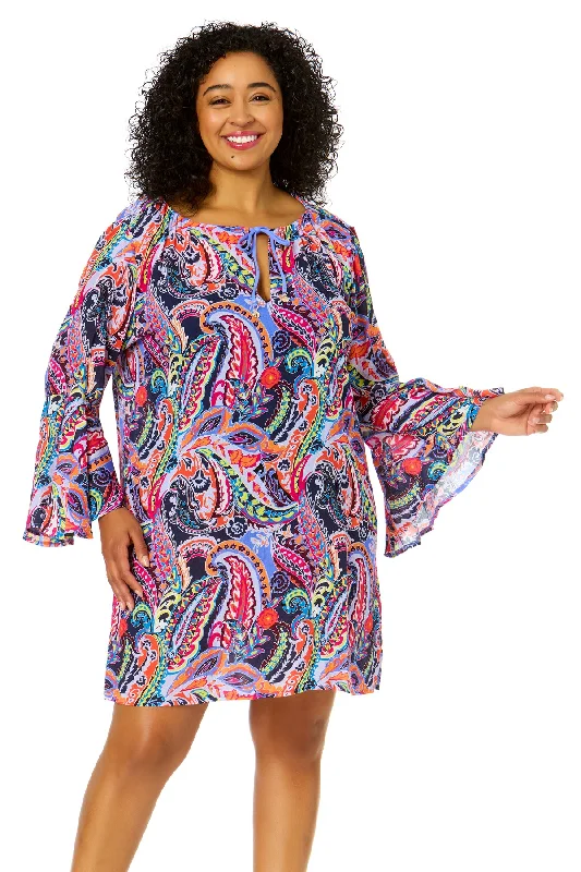 Elastic - cuffed cover ups for a snug and comfortable fitWomen's Plus Size Paisley Parade Bell Sleeve Tunic Swimsuit Cover Up Elastic - cuffed cover ups for a snug and comfortable fitWomen's Plus Size Paisley Parade Bell Sleeve Tunic Swimsuit Cover Up