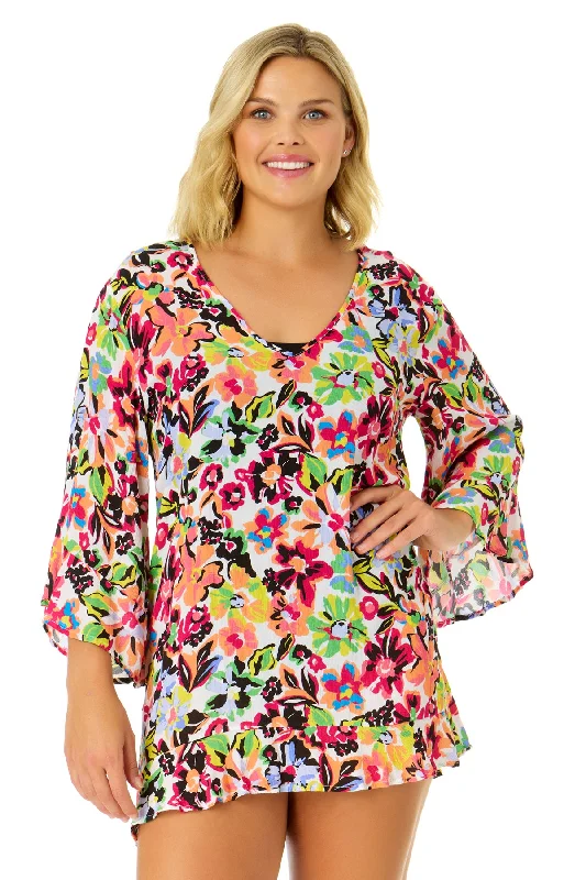 Maternity stretchy cover ups for pregnant beachgoersWomen's Sun Blossom Flounce V Neck Tunic Swimsuit Cover Up Maternity stretchy cover ups for pregnant beachgoersWomen's Sun Blossom Flounce V Neck Tunic Swimsuit Cover Up