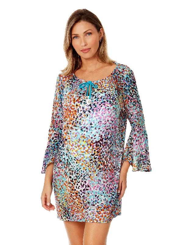 Kimono - style cover ups for an Asian - inspired beach lookWomen's Sunset Dot Bell Sleeve Tunic Swimsuit Cover Up Kimono - style cover ups for an Asian - inspired beach lookWomen's Sunset Dot Bell Sleeve Tunic Swimsuit Cover Up