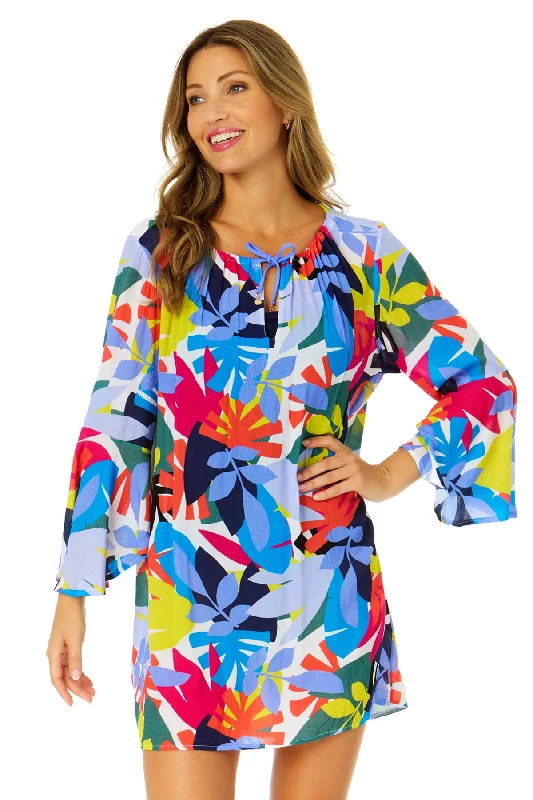 Thermal - lined cover ups for cooler beach eveningsWomen's Tropic Stamp Bell Sleeve Tunic Swimsuit Cover Up Thermal - lined cover ups for cooler beach eveningsWomen's Tropic Stamp Bell Sleeve Tunic Swimsuit Cover Up