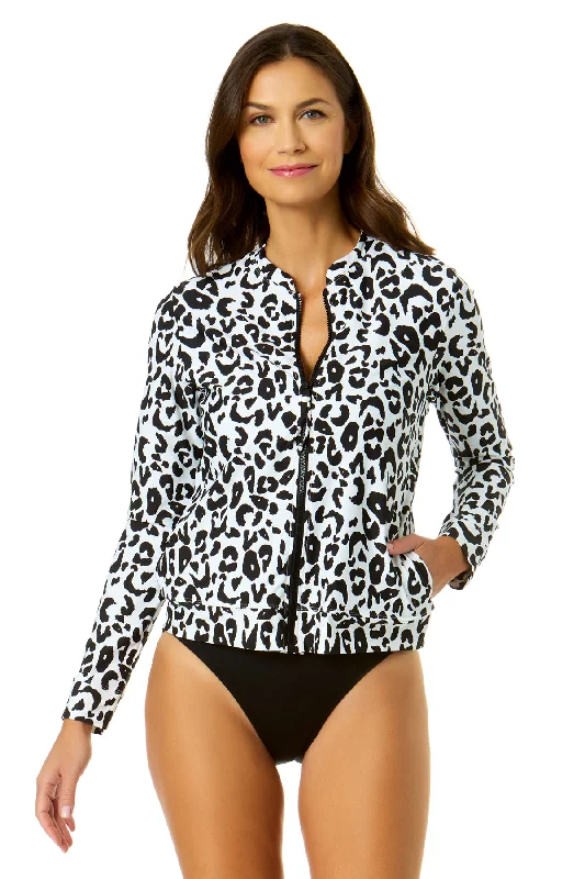 Wrap - around cover ups for a customizable fitWomen's Wild Cat Long Sleeve Zip Front Rash Guard Top Wrap - around cover ups for a customizable fitWomen's Wild Cat Long Sleeve Zip Front Rash Guard Top